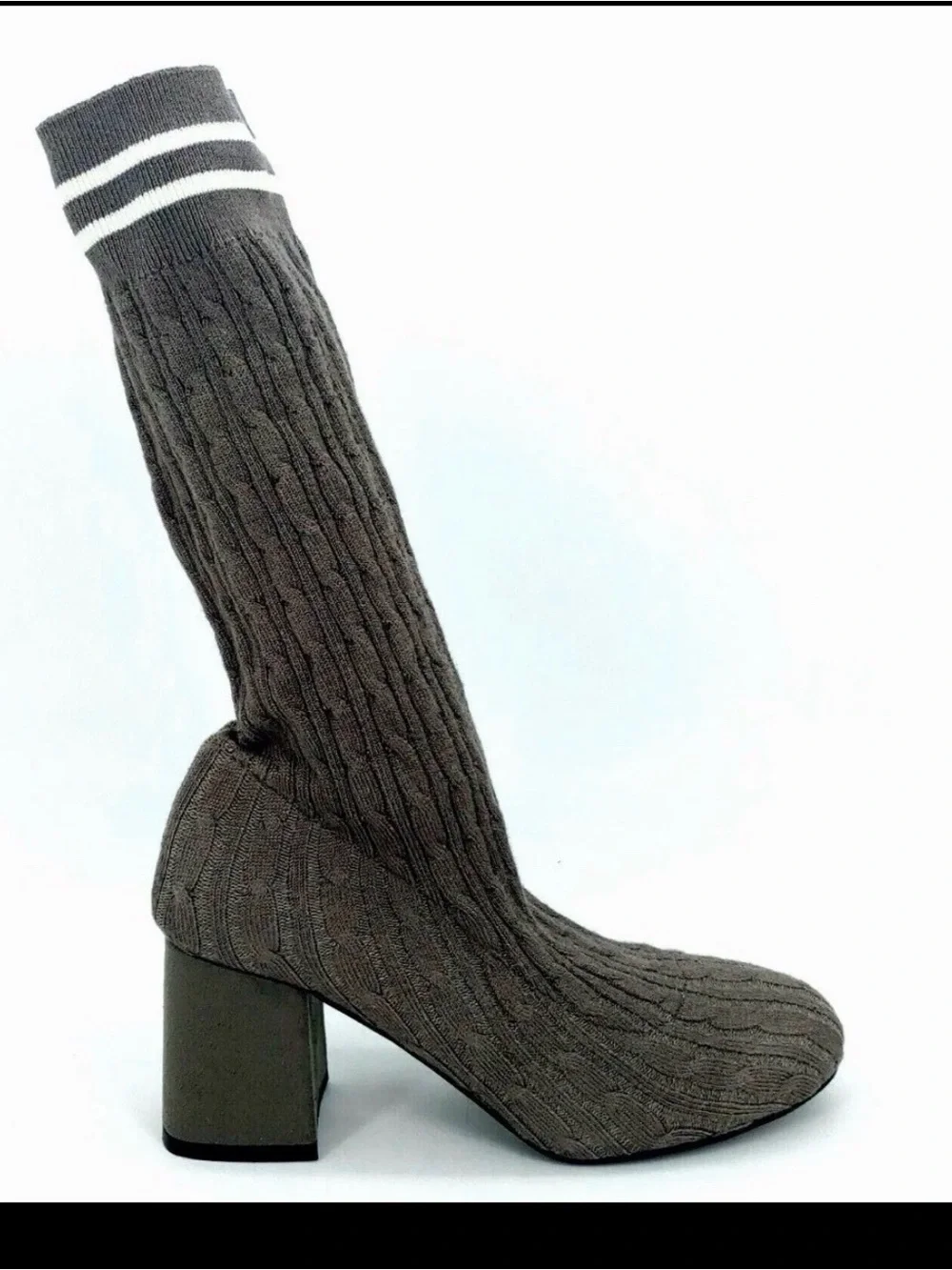 Olivia Miller Womens Ghom-149 Sweater Boots Gray Stripe Block Heels Size 11 M